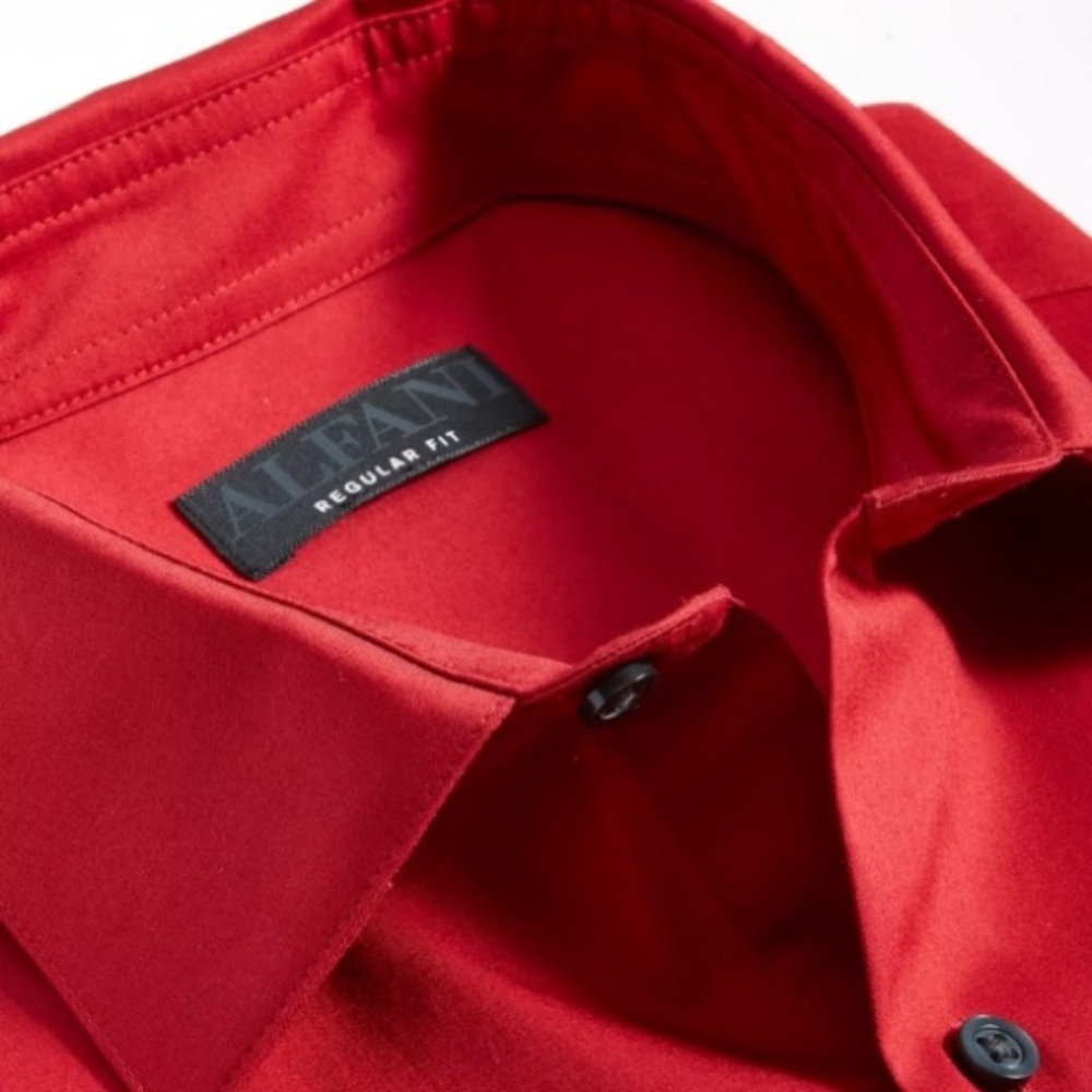 🎁Like New Alfani Regular Fit Men's Red L/S Dress shirt- Medium 15-15.5, 32-33 - Picture 4 of 16